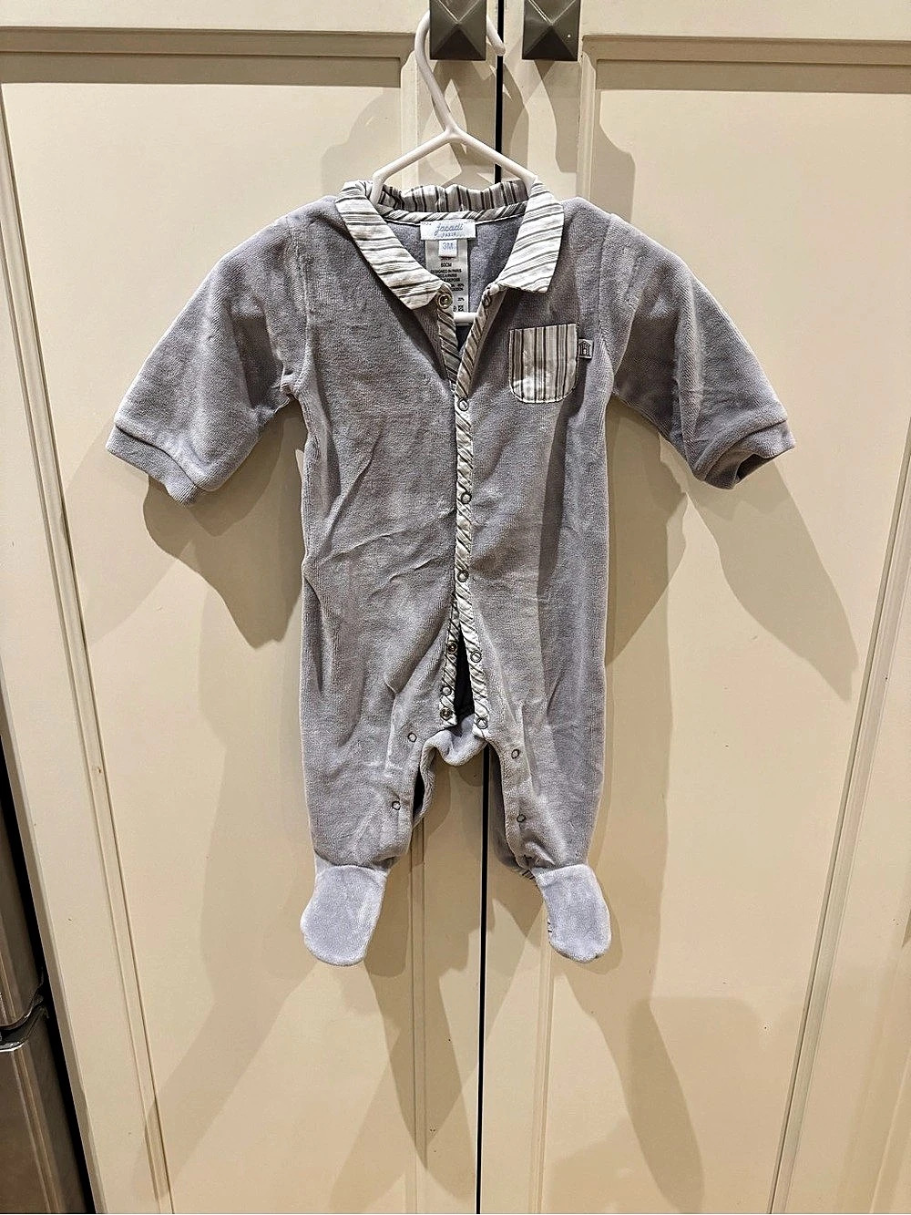 Jacadi 3m Striped Footie Gray Baby Like New
